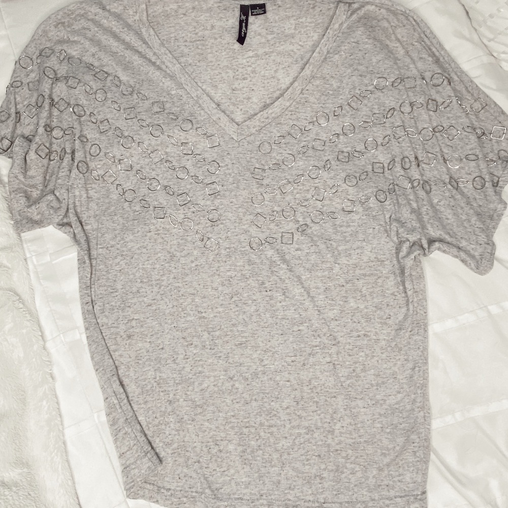 Heather grey oversized vneck with embellishments